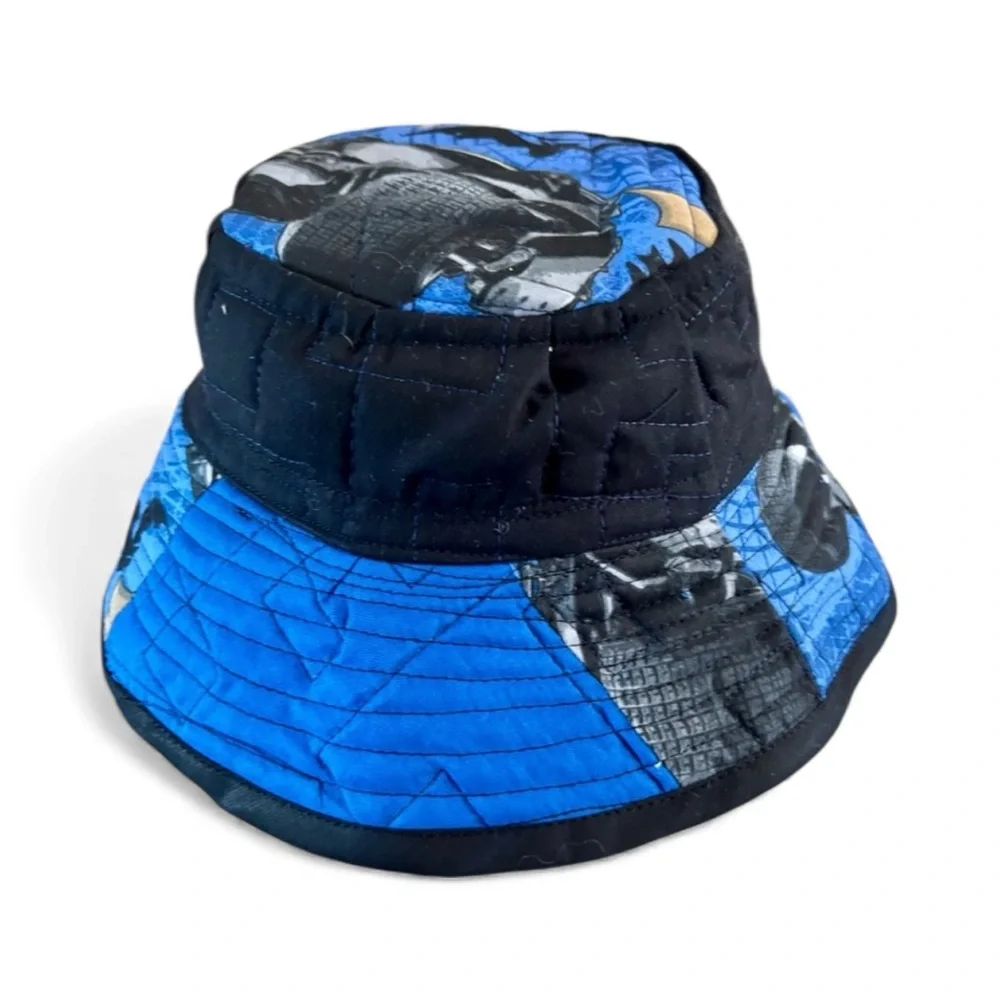 22” Batman/Houndstooth Blue and Black Reversible Bucket Hat Hand Crafted‎ 001